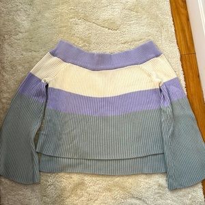 *NWT* off the shoulder light sweater in purple white and sea foam green